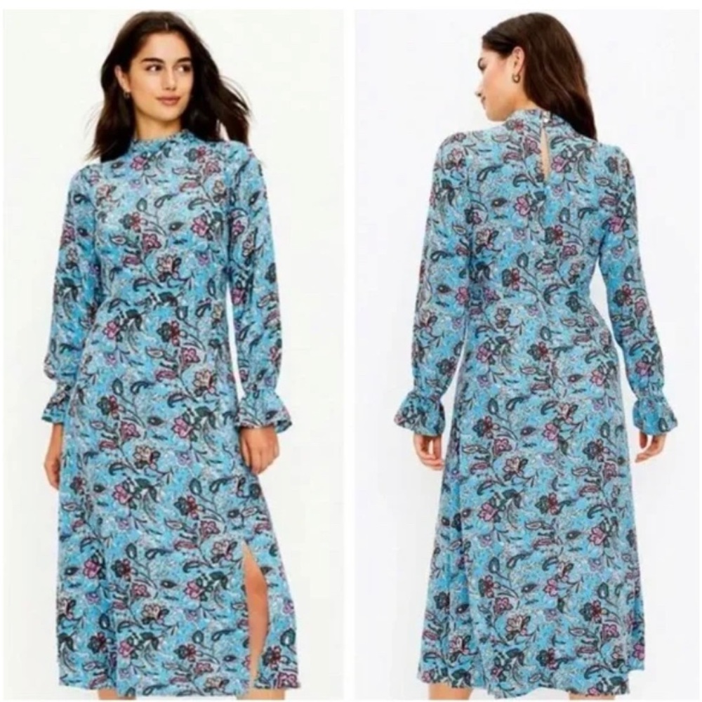 LOFT Bouquet Mock Neck Midi Dress